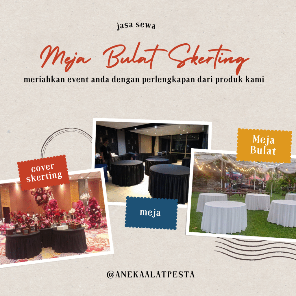 sewa meja bulat skerting